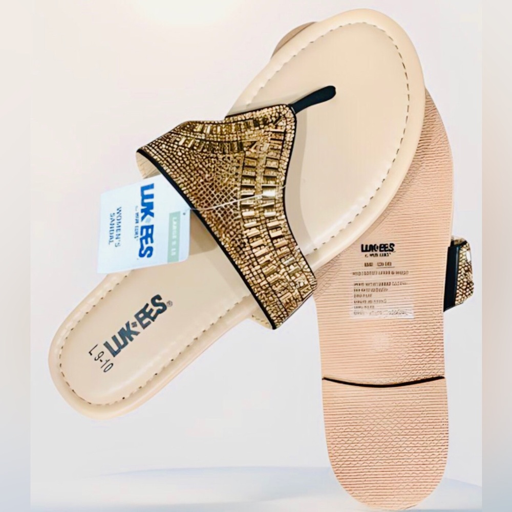 MUK LUKS® Lukees Women’s Sandal. 
Color: Brown / Gold Size: L (9-10) - Picture 2 of 4